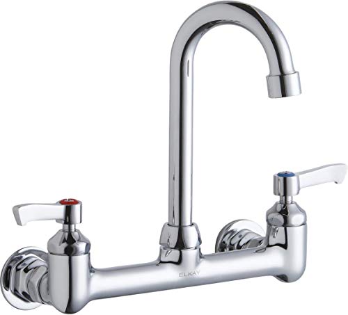 Elkay LK940GN04L2H Centerset Wall Mount Scrub/Handwash Faucet with 4" Gooseneck Spout and 2" Lever Handles, Chrome