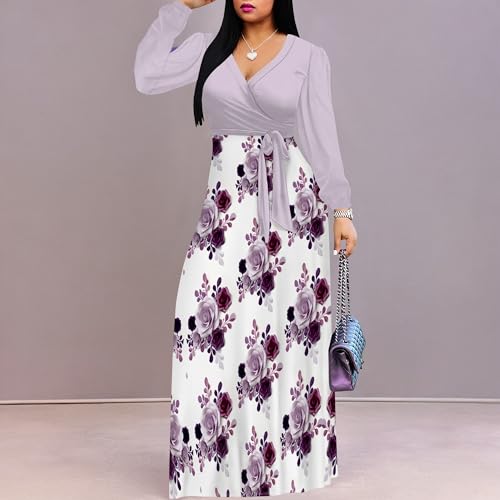 Image of PinkPatty Women's Long Sleeve Maxi Dress Plus Size Trendy Wedding Guest Wrap Dress with Pockets&Belt