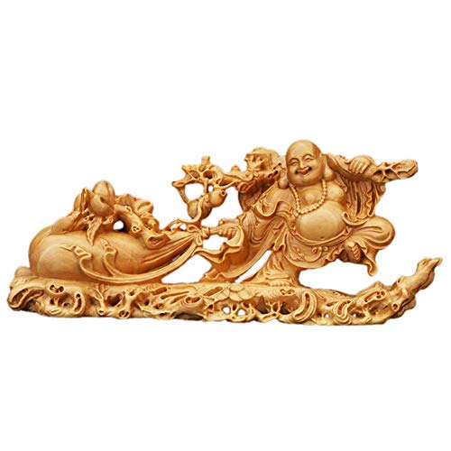 Bouddha riant Feng Shui en bois pour créer un salon zen et harmonieux