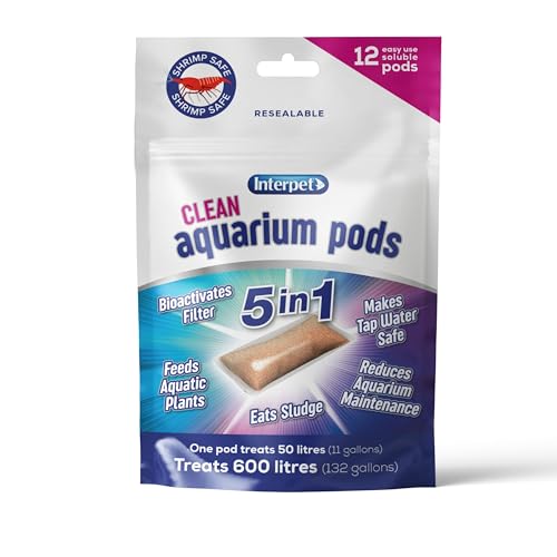 Interpet Clean Aquarium Pods, Makes Tapwater Safe for Fresh Water Fish Tanks, Bioactivates Filters, Eats Sludge, Feeds Plants, Reduces Aquarium Maintenance, 12 Pack