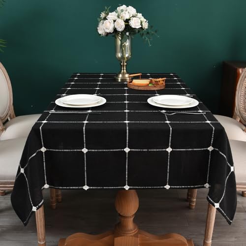 Plenmor Leinen Tischdecke Abwaschbar Schwarz 135x135cm Tischdecke Leinen – Ansicht 4