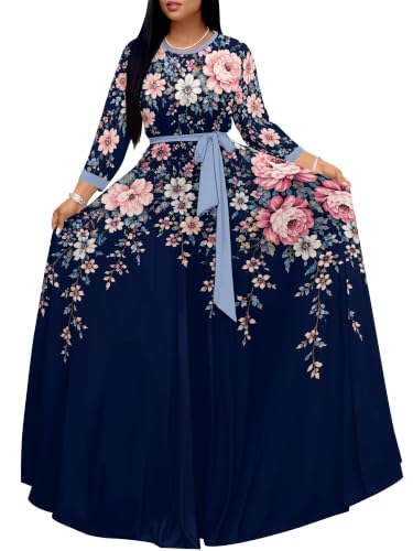 Image of Plus Size Maxi Dress for Women V Neck 3 /4 Sleeve Wrap Dress
