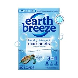Earth Breeze Laundry Detergent Sheets Fragrance-Free – 60 Loads Eco Liquidless Soap – Travel-Friendly for Hot & Cold Cycles, Tackles Tough Stains & Odors – Gentle on Sensitive Skin, 30 Ct