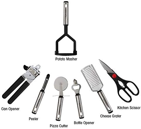 NEXGADGET Premium 42 Piece Kitchen Utensils Cookware Set with Stainless Steel and Nylon Cooking Tools Including Spoon, Turners, Tongs, Whisk, Can Opener, Peeler, Scraper, Measuring Jug and Spoon