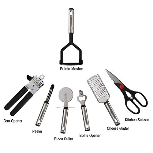 NEXGADGET-Utensilios-de-Cocina-de-Acero-Inoxidable-y-Nylon-42-piezas-Set-de-Cuchara-Espatula-Tenedor-Pinzas-Cucharon-Abrebotellas-Peladora-de-Papas-Tijeras-de-Cocina-Cucharas-Medidoras-etc