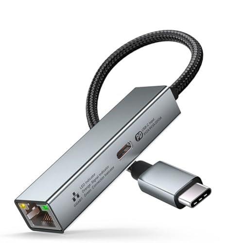Lodpqwe 2 In 1 USB C �l�b�g���[�N �J�[�h�APD 60W �����[�d�|�[�g�A1000Mbps �^�C�v C ����C�[�T�l�b�g RJ45 LAN �M�K�r�b�g �A�_�v�^�[ (PC �p)