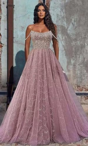 Cold Shoulder Sequin Prom Dresses Sparkly Glitter Tulle Long Ball Gowns for Women Formal3