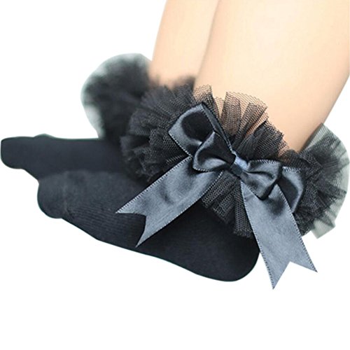 Chaussettes en dentelle à volants pour bébés, filles, princesses, Enfant, Noir , 0 - 2Years Cover