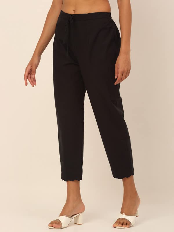Image of Cotton Cutwork Knitted Palazzos for Women /Girls /Ladies | Elasticated Waistband | All Day Comfort | Black