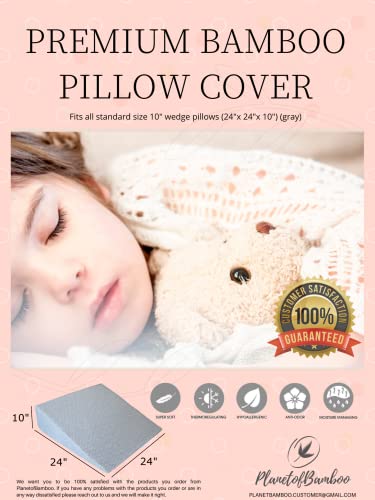 Planetofbamboo Bamboo Replacement Wedge Pillow Cover (24 X 24 X 10) With Zipper - Sweat-Absorbent, Moisture-Wicking, Odor-Free Wedge Pillow Case – Gray #TOP6
