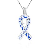 LGSY 925 Sterling Silver Blue Silk Ribbon Autism Awareness Puzzle Cage Pendants Crafting Charm for D