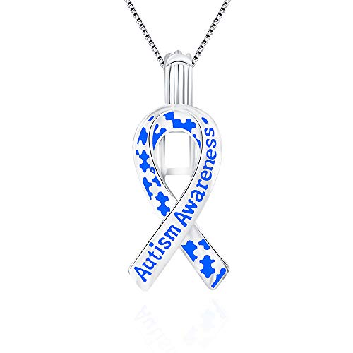 Lgsy 925 Sterling Silver Blue Silk Ribbon Autism Awareness Puzzle Cage Pendants Crafting Charm For Diy Necklace Bracelet Jewelry Making #TOP11