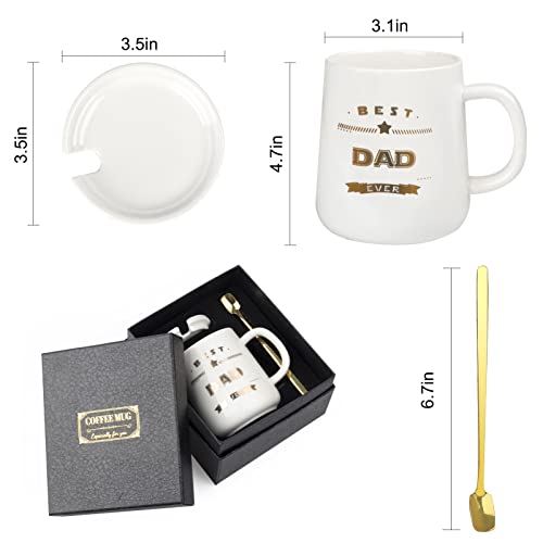 Moukelo Best Dad Ever Coffee Mug Dad Gifts Birthday Christmas Gifts For Dad From Daughter Son, New Dad Ceramic Tea Cups Men 14Oz With Lid Exquisite Box Packing Spoon #TOP4