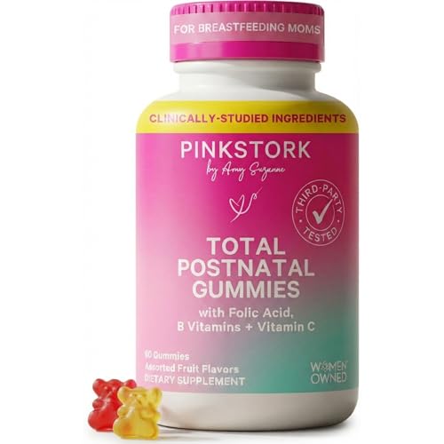 Pink Stork Total Postnatal Vitamin Gummies - Multivitamin for Postpartum Recovery and Lactation Support - Folic Acid, B6, & Vitamin C - Postpartum Essentials - 60 Gummy Vitamins
