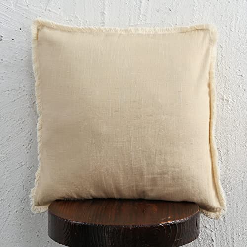 Gyihoong Set Of 2 Linen Boho Throw Pillow Cover For Couch 18X18 Inch, Fringed Decorative Pillow Covers, Soft Natural Farmhouse Cushion Covers With Tassel For Sofa Bed Outdoor Decor, Beige #TOP1