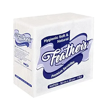 Feather's Naturally White Cocktail Napkin Super Strong & More Absorbent 1Ply Extra Soft Tissue with 100 pulls (Large,Pack of 5, 300X300mm)