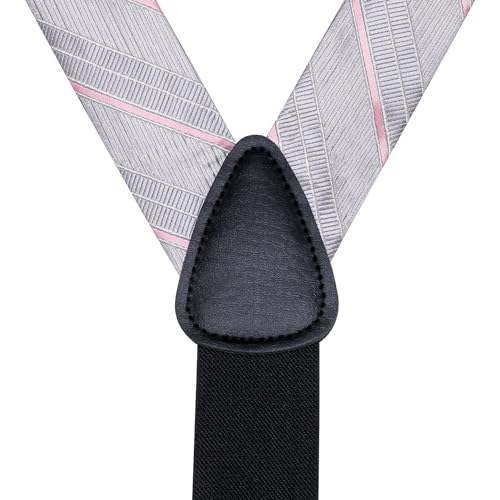 Image of Hi-Tie Men's Suspenders and Tie Set Silk Adjustable Elastic Y Braces with Strong 6 Clips Pocket Square Set