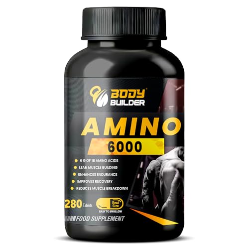Body Builder Amino 6000 mg of 18 Essential Amino Acids | 280 Tablets | Lean Muscle Building Enhances Endurance Improves Recovery Reduces Muscle Breakdown | EAAs & BCAAs for Optimal Performance
