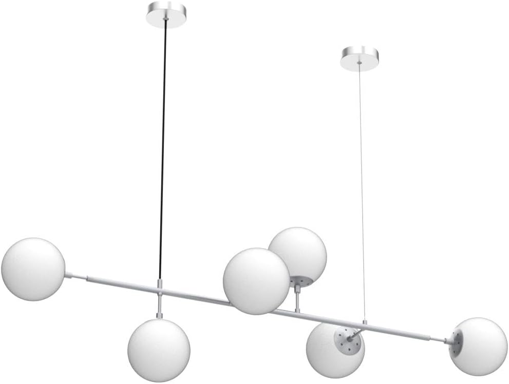 BOKT Modern 6-Light Ceiling Pendant Lighting Mid-Century Large Globes Sputnik Chandelier Brushed Nickel Milk Glass Globe Linear Pendant Light Dining Room Flush Mount Ceiling Lamp
