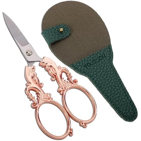 YOUGUOM Sewing Scissors, Multipurpose Craft Scissors with Sheath for Arts Crafting Office Home School Paper Fabric Cutting Sharp Shears, 5.3in Rose Gold Big Handles Cover