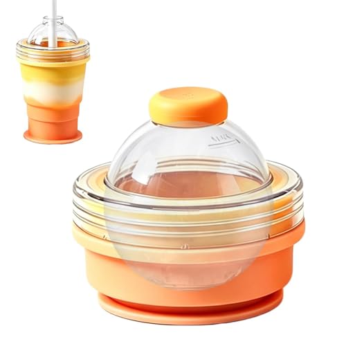 Ice Drink Cup with Straw - Silicone Portable Folding Water Bottle, Leakproof Ice Sphere Maker Cup | Travel Beverage Container fo