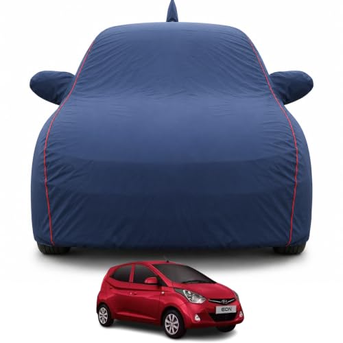 Image of Premium Car Cover for Hyundai's EON Model | Waterproof, UV & Dust Protection | Mirror & Antenna Pocket | Triple Stitched, Soft Inner Lining, Belt & Buckle (Navy Blue)
