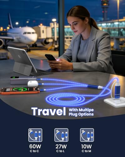 Image of Opluz USB C Cable, Colorful Gradual Light up Multi Charging Cable 3 in 1 Type C Charger Fast Charging 60W Led USB Type C Cord Compatible with iPhone 17 /16 /15 /14 /13 /12 /11, Galaxy,pad,Pixel 4FT - Blue