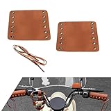 Qurbuns 2 PCS Motorcycle Leather Handlebar Grip Cover, Antislip Bicycle Handlebars Grips Protector, Adjustable Strap Bike Grips Cover, Universal for Bicycle, Motorcycle (Brown)
