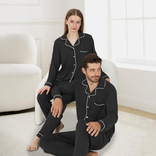 Matching Pajamas for Couples, Button Up Pjs Set for Men and Women Soft Warm Loungewear4