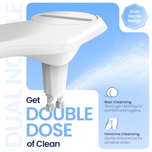 Image of CLEAR REAR Bidet Attachment for Toilet Seat - Non-Electric with Self Cleaning Dual Nozzles, Leak Proof Connectors, Adjustable Water Spray, Rear & Feminine Wash - Hygienic Bathroom Upgrades (White)