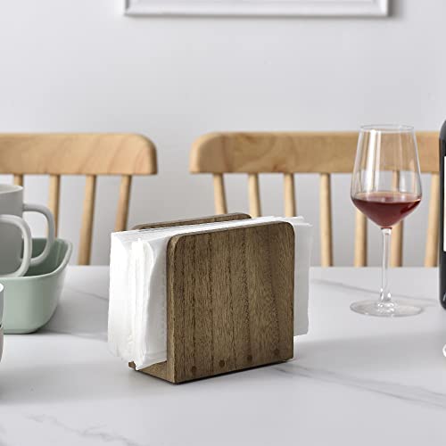 KIRIGEN Countertop Tissue Holder for Kitchen and Restroom Decor -Wood Paper Towel Holder Holds Fold Hand Tissue Napkins on Office Table - Paper Towel Dispenser for Bar Wooden Dark Brown（2PZJH) - Thumbnail 3