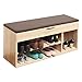 Produktbild RICOO WM034-ES-B, Schuhregal, 104x49x30 cm, Holz Eiche-Sonoma, Sitzbank mit Stauraum, Sitztruhe, Schuhschrank, Sitzkissen, Schuhbank Aufklappbar