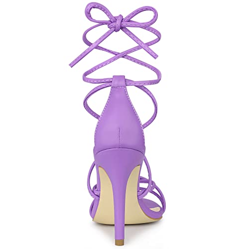 Allegra K Allegra K Women's Strappy Heels Lace Up Stiletto Lavender Heel Sandals 6 M US