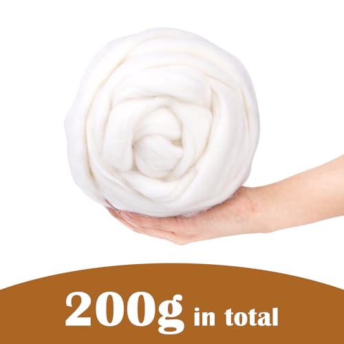 Image of 7.02oz Wool Roving, Needle Felting Wool White Roving Wool Felting Supplies for Spinning, Arm Knitting Blanket, Wet Felting, handcrafts, Yarn Roving for DIY Craft Materials