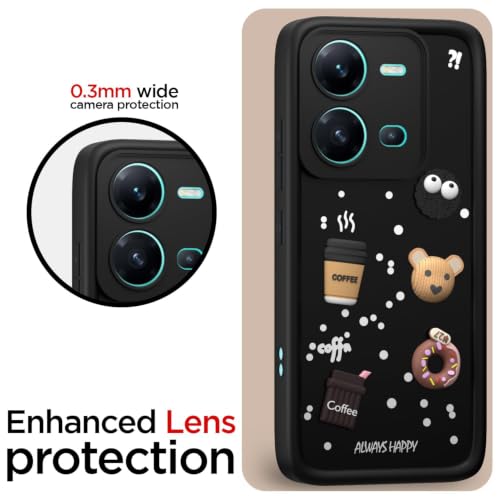 Image of Bintage Cute Fun Taddy Cartoon 3D Ball Bear Milk Donut Coffee Cup Silicon Case Full Body & Camera Protection Back Cover Compatible for Vivo Y35 - Black