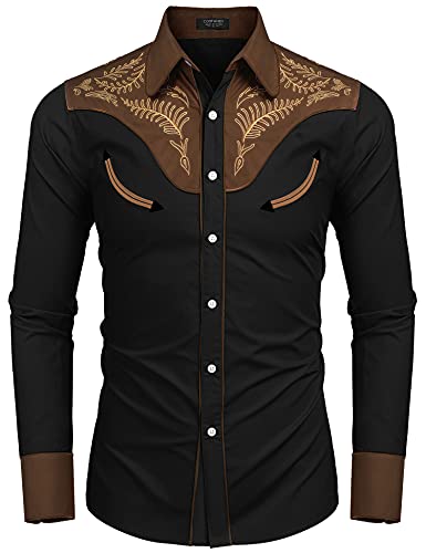 COOFANDY Men's Western Cowboy Shirt Embroidered Button Down Long Sleeve Shirts4