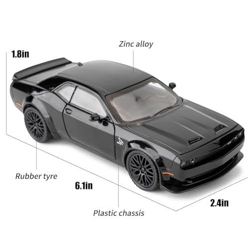 Image of Exclusive Alloy Metal Pull Back Die-Cast Car Diecast Metal Pullback Toy Car with Openable 6 Doors,Light Music Boys Gifts Toys (F & F 7 Dodge Challenger - Black)