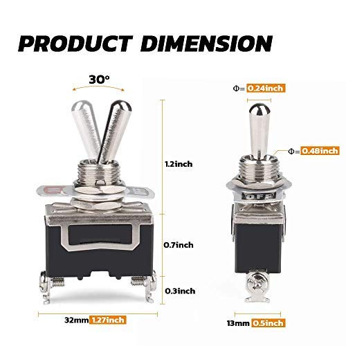 URBEST 6 Pcs Heavy Duty Rocker Toggle Switch, 15A 250V / 20A 125V AC ON/Off 2 Position SPST Toggle Switch with Waterproof Boot Cap Cover for Car Auto Boat