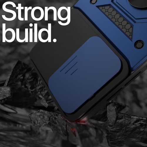 Image of Outlouders Back Cover for Motorola Moto Edge 50 Ultra 5G | D10 Tough Armor 360 Protection Case with Sliding Camera Shield & Ring Holder Stand Bumper Case (Blue)