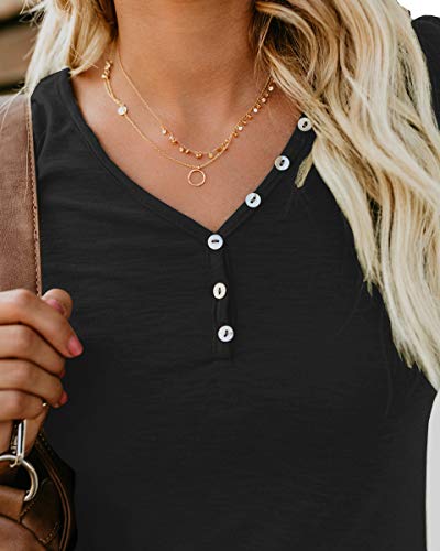 ANIXAY Women's Long Sleeve Henley Button up T Shirt Casual Basic Tops Blouse Black Medium