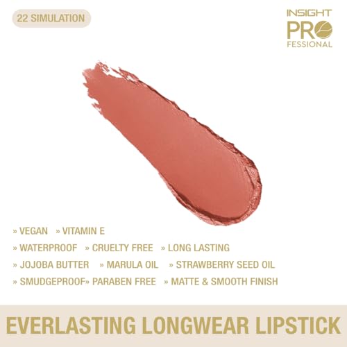 Image of INSIGHT Professional Everlasting Longwear Lipstick | Velvety Smooth Finish | Highly Pigmented | Transferproof,Waterproof,Smudgeproof | Infused with Vit E & Marula Oil - (Simulator) 2.5gm (Pack of 2)