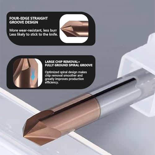 Image of 1 /2 inch Carbide Chamfer End Mill 90 Degree - V Groove, 4 Flutes TISIN Coating Mill Bits Sets for Alloy Steels, Hardened Steels
