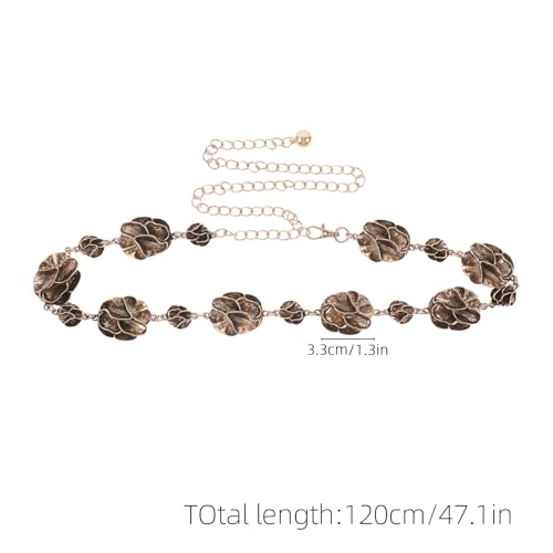 PRETYZOOM Flower Chain Belt: 120cm Adjustable Retro Floral Metal Waist Belt For Women - Versatile Chain For Dresses Jeans & Bohemian Style Outfits2