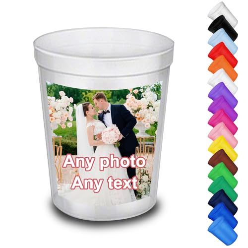 Generico Bicchieri di plastica personalizzato 16 oz (470 ml), Bicchieri Plastica Rigida Lavabili con foto per cocktail feste matrimoni compleanni campeggio barbecue e uso quotidiano confezione