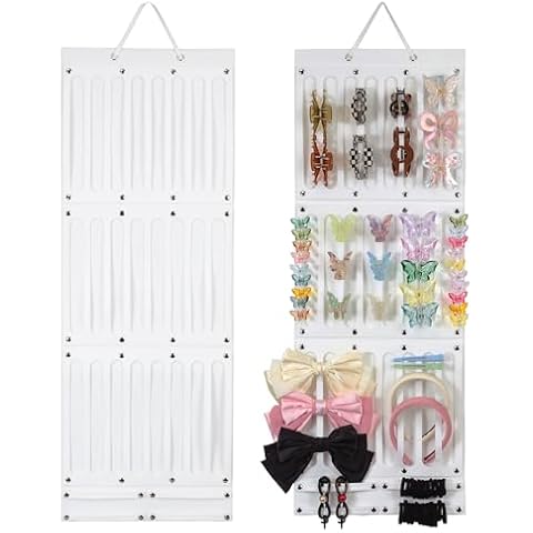 NAISIER Hanging Claw Hair Clips Storage Organizer Hair bow holder organizer for girls Hair accessories Stand Holder for Wall,Door,Closet. Large-Capacity white Cover