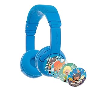 BuddyPhones Play +, draadloze Bluetooth-volumebeperking Kinderen Hoofdtelefoon, 20-uur Levensduur batterij, 3 Volume-instellingen, blauw