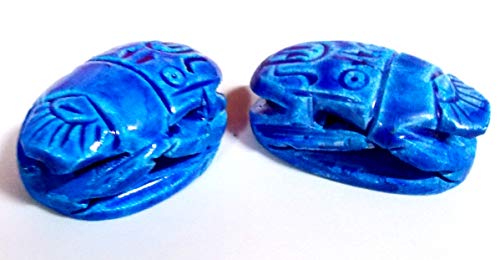 MASRY 2 Escarabajos Egipcios azul, medida 4cmX3cm Aprox, el amuleto de vida y poder, de piedra ; Hecho a mano en Egipto