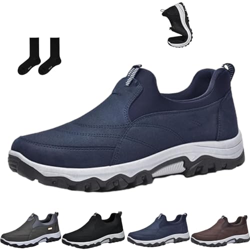 Orthowalkway Mens Shoes, Auguscare Shoes Men, Men's Comfortable Breathable Orthopedic Leather Walking Hiking Sneaker, Arch Support Slip-On Loafers