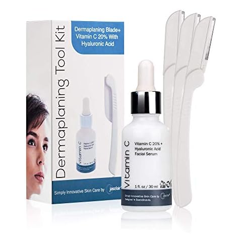 Dermaplaning Tool - Practical Eyebrow, Face and Peach Fuzz Hair Removal Razors for Women - With Vitamin C Facial Serum - Helps Exfoliate the Skin, Glow and Radiate - 3 Pack Razor Blades + FREE Ebook Cover
