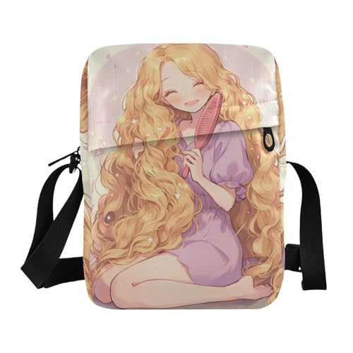 Cute Long Hair Girl small messenger bag for women mens shoulder bag Women's Purse Adjustable Strap for School business